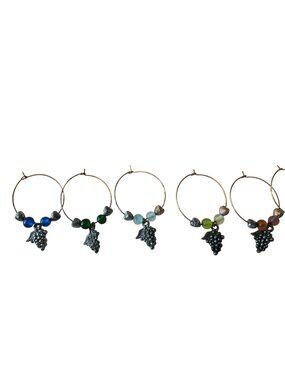 Wine Charms 1"  Charm Beads Silver Hoops Set of 6  Silver Grape Cluster